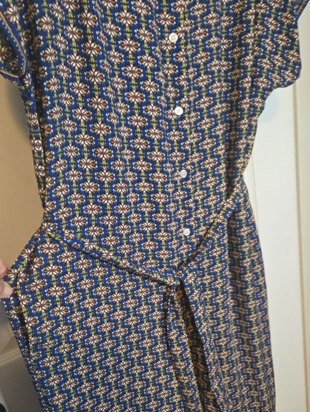 Max Studio Navy and Cream Printed Jumpsuit - Picture 5 of 7